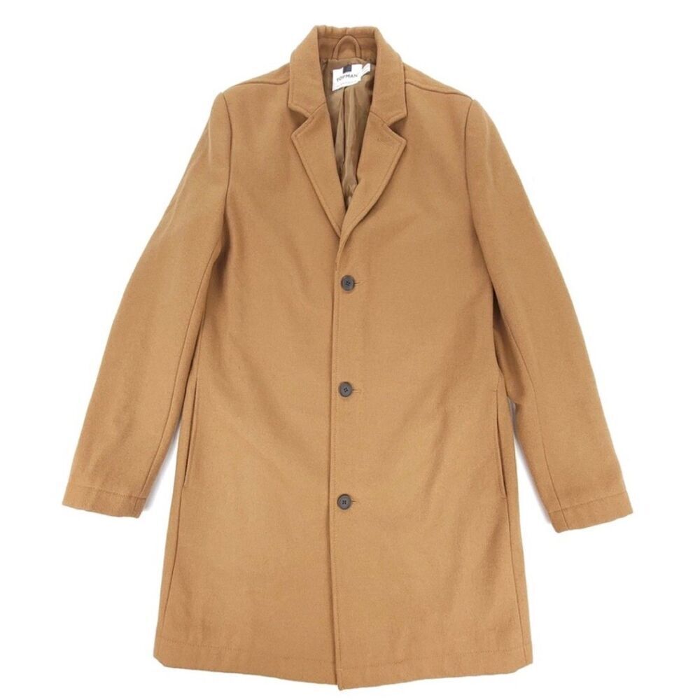 NEW Topman Wool Oversized Button Down Coat Old Money Felted Brown Minimal Large